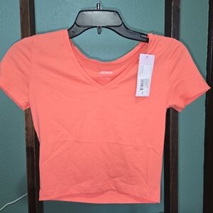 Wild Fable Bright Coral V-Neck Crop Top